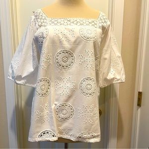 Loft Square-neck, Embroidered Blouse, EUC, Size XL